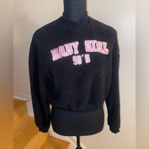 Black 'Baby Girl 90's' Sherpa Pullover Jacket